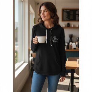 French Pastry Black Hoodie "I Donut Care" Lightweight Pullover With Drawstrings